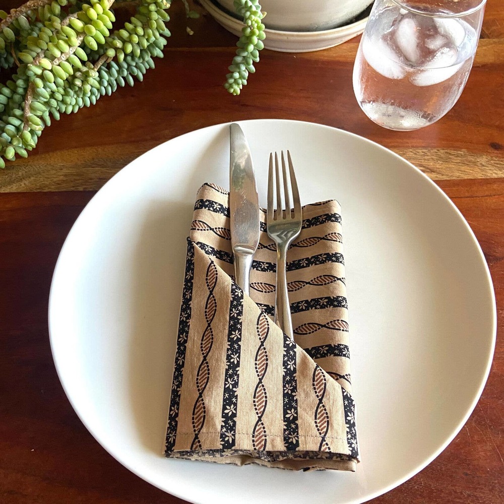 Double Helix Striped Vintage Print 13inch square cotton napkin